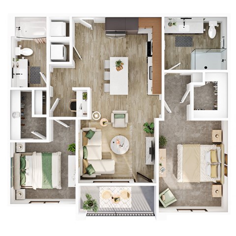 Floor plan for 2 beds, 2 baths, 1068 sqft